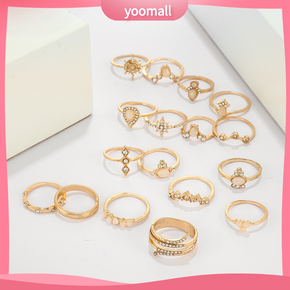 Yomall♡ Set 17 Nhẫn Hợp Kim Đính Đá Nhiều Kiểu Phong Cách Bohemian Cho Nữ