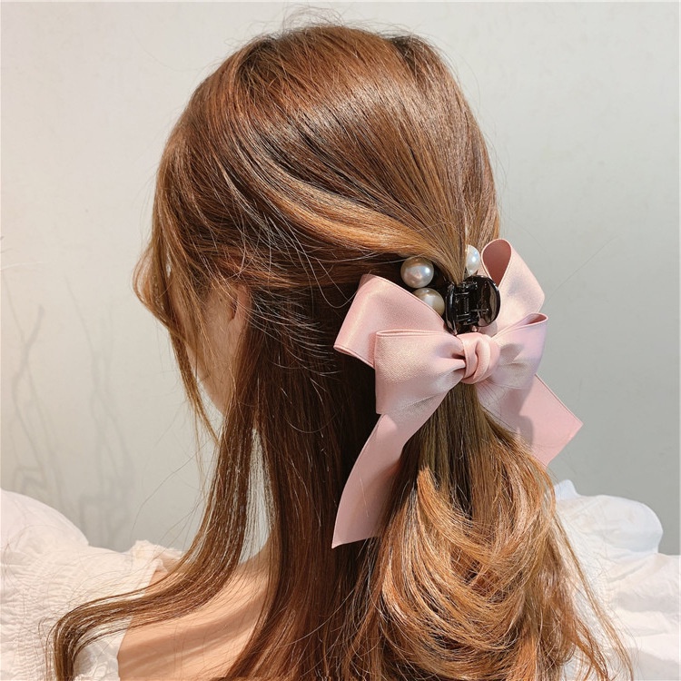 Kẹp tóc hình nơ đính ngọc trai nhân tạo thời trang