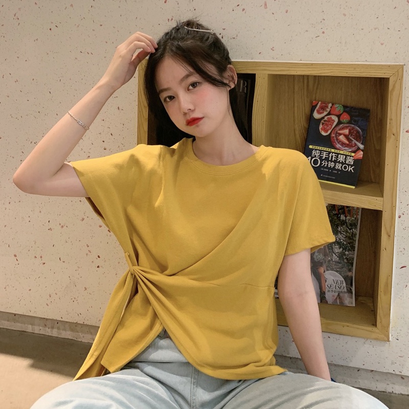 Áo Thun Tay Ngắn Cổ Tròn Thiết Kế Độc Đáo Phong Cách Hàn Quốc