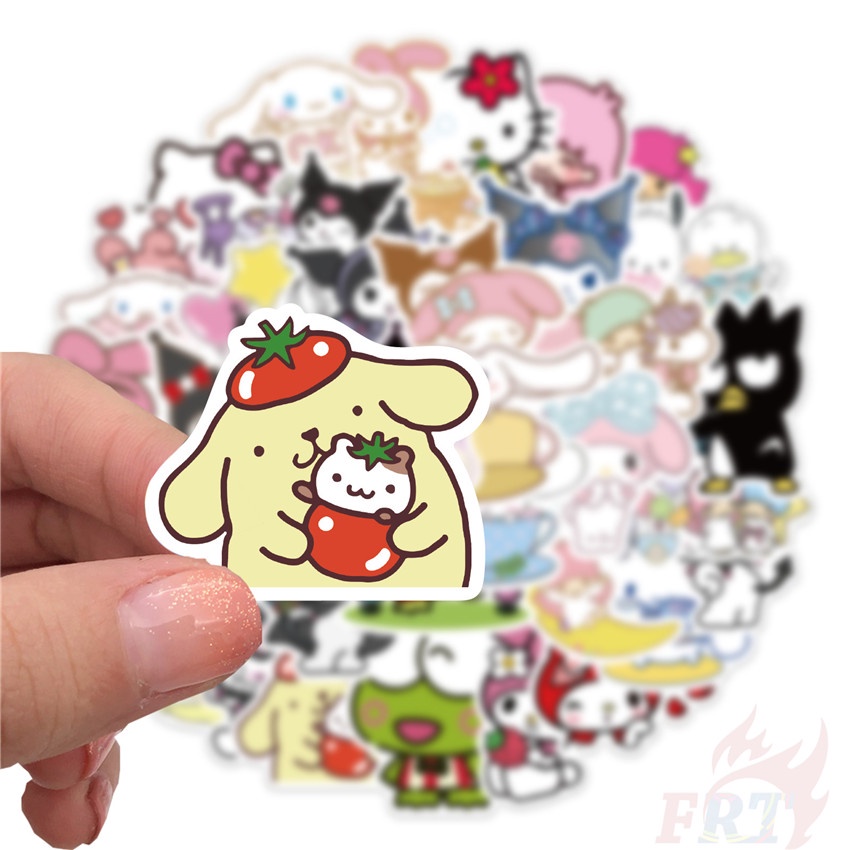 Set 100 miếng sticker nhân vật hoạt hình Melody Kuromi Kerokero Keroppi Cinnamoroll Hello Kitty dán trang trí DIY