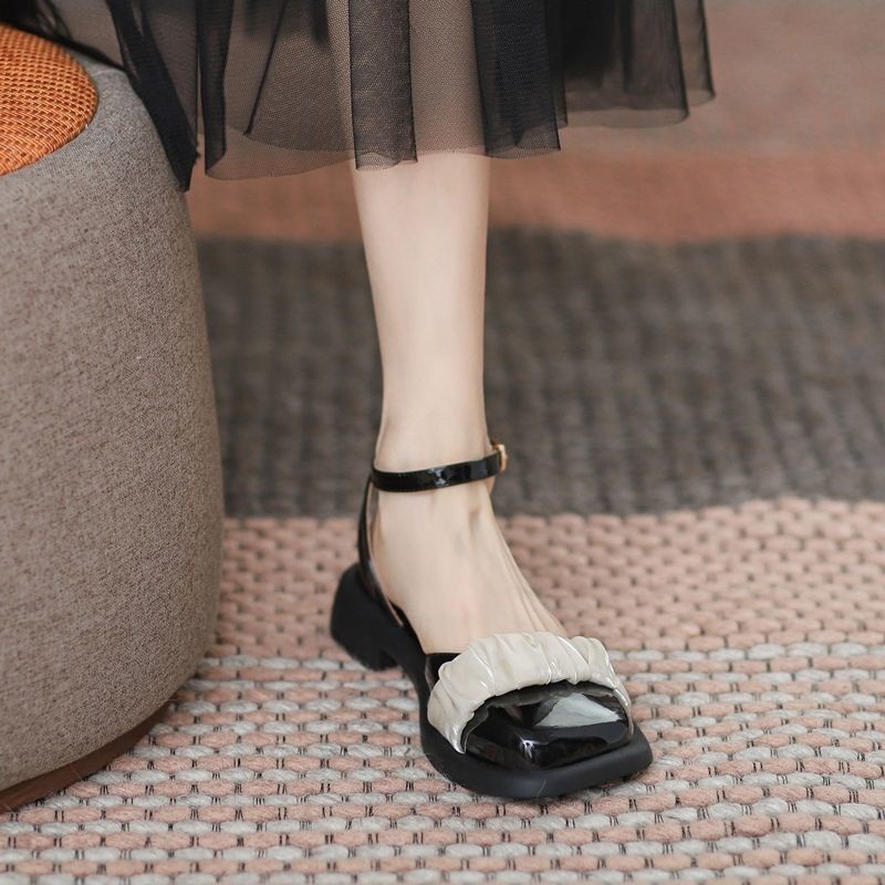 Giày Sandal Da Bóng Đế Dày Thời Trang Cho Nữ