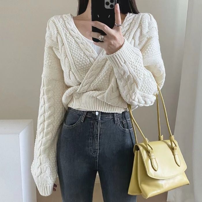 Áo Khoác cardigan Dệt Kim Một Hàng Nút Cổ Chữ V Tay Dài Phong Cách Hàn Quốc Thời Trang Thu Đông Cho Nữ
