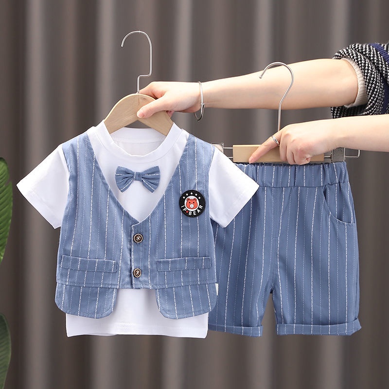 Set Đồ Mùa Hè Hai Món Gồm Áo Tay Cộc Và Áo vest Anh Quốc Cho Bé Trai 1-2 - 3 Tuổi In Hoa Mới 4 Tuổi
