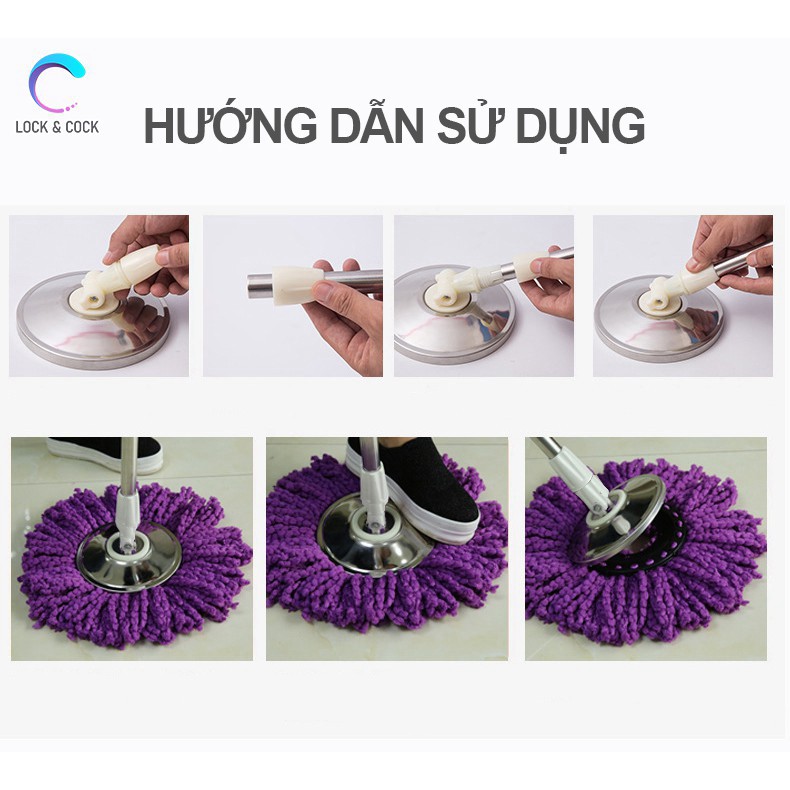 Cây lau nhà trợ lực tự vắt siêu bền, mâm xoay 360 độ kèm bông lau siêu thấm - Chổi lau nhà xoay linh hoạt siêu sạch