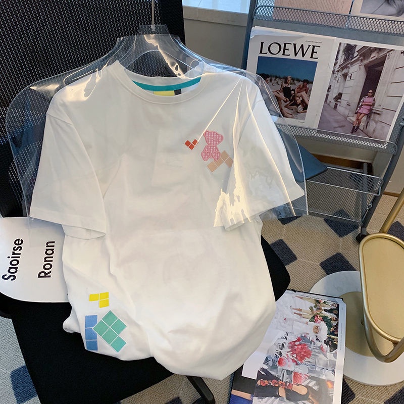 Áo Thun Ngắn Tay Thêu Họa Tiết Sáng Tạo Phong Cách Hàn Quốc Mới Cho Nữ