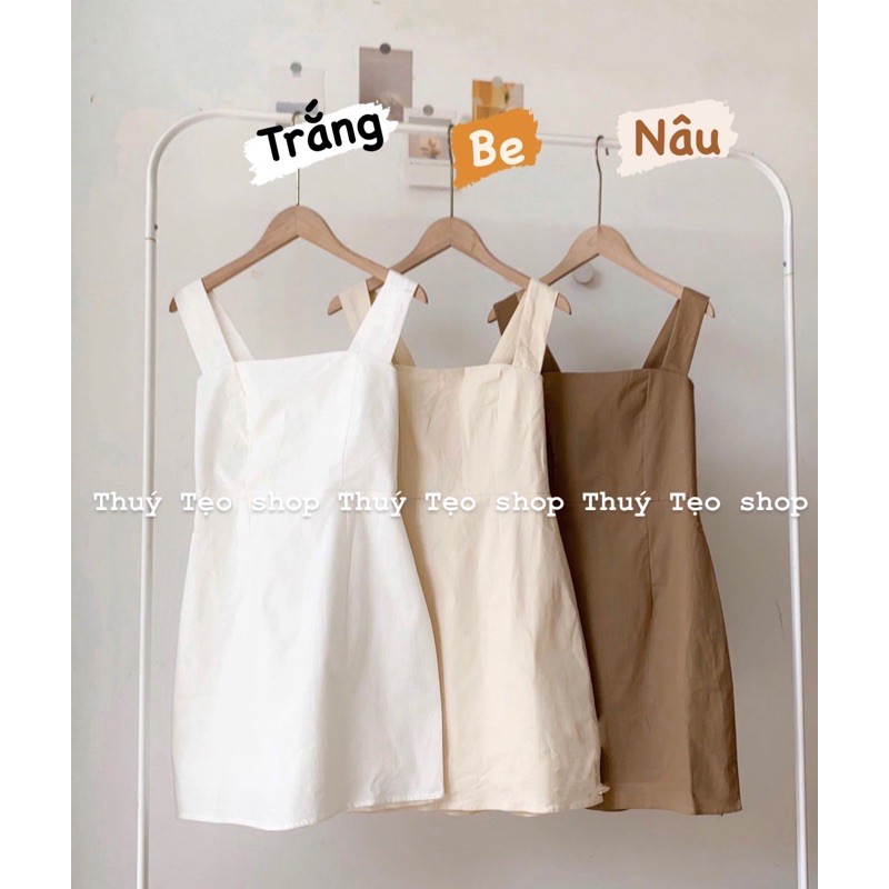 Váy hai dây kaki có chun sau - Váy hai dây quai bản to (sẵn/ảnh thật) | BigBuy360 - bigbuy360.vn