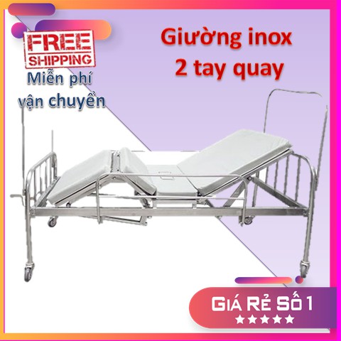 [Giá Gốc] Giường Bệnh Nhân Inox 2 Tay Quay Có Bô Vệ Sinh Tiện Lợi Cho Người Bệnh Miễn Phí Nội Thành Hà Nội