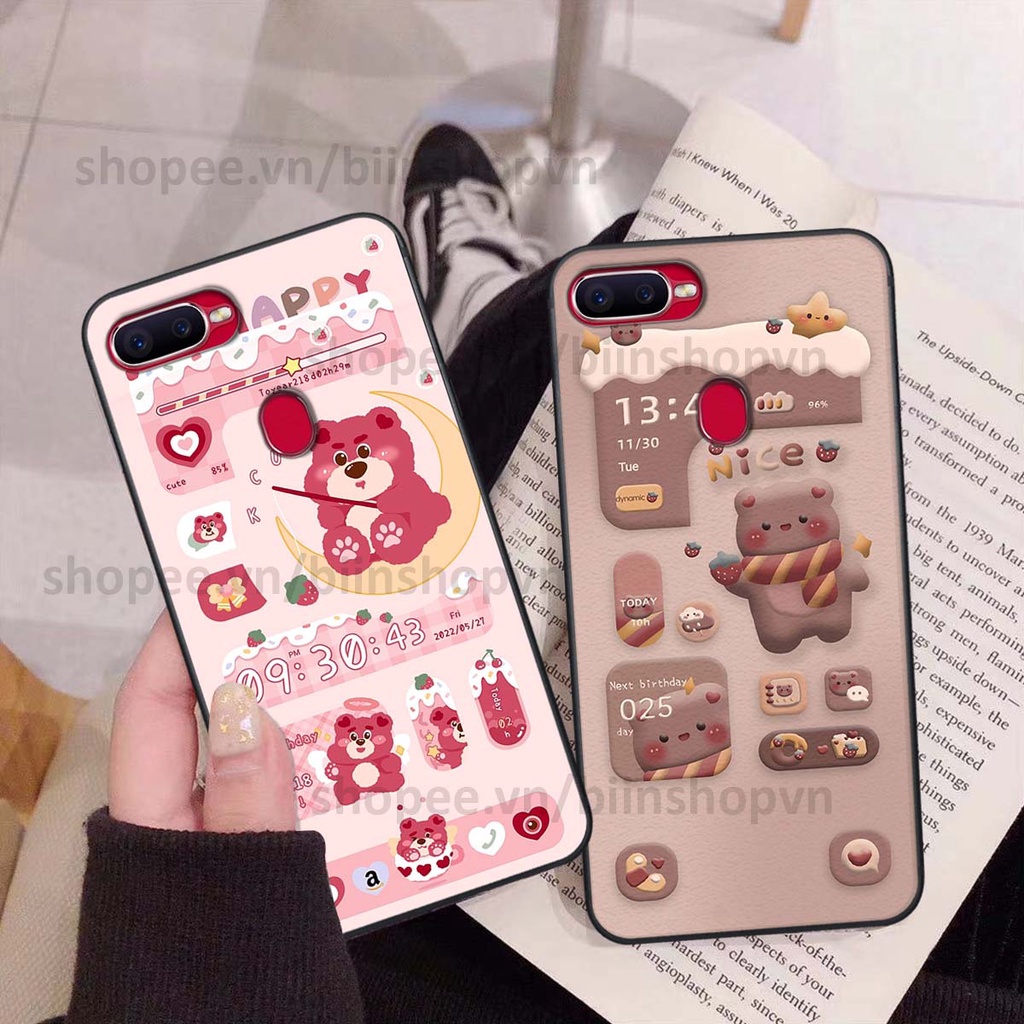 Ốp Oppo A5s / A7 / F9 / A12 in 3D icon gấu nổi siêu xinh, siêu đáng yêu, cá tính phong cách