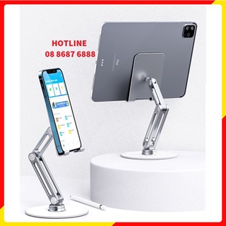 Kệ đỡ điện thoại, ipad, tablet, máy tính bảng để bàn L08 chắc chắn, điều chỉnh độ cao, chân đế xoay tròn 360 độ cao cấp.