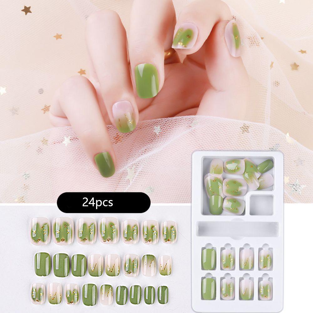 Set 24 Móng Tay Giả Ngắn Dạng Nhấn Trang Trí Nghệ Thuật