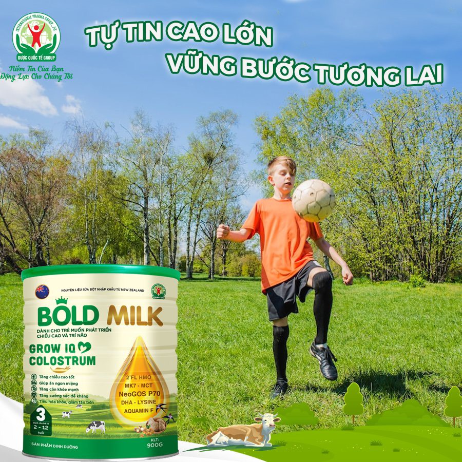 Sữa bột cho trẻ Bold Milk Grow IQ Colostrum, hỗ trợ trẻ tăng chiều cao, phát triển trí não - Hộp 900gr