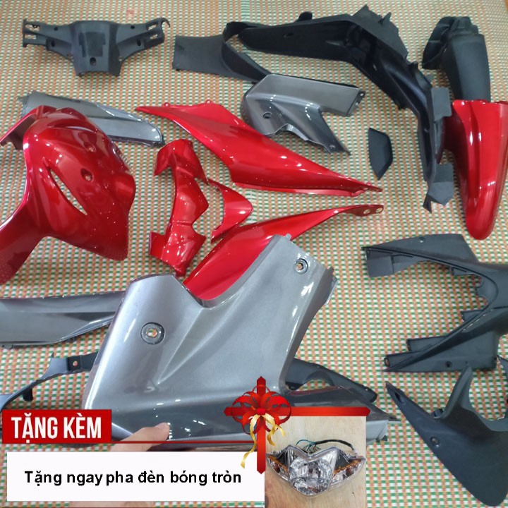 Bộ dàn áo xe WAVE S110 - RS110 màu Đỏ đời 2009 đến 2010, nhựa ABS nguyên sinh - Tặng kèm chiếc pha đèn bóng thường