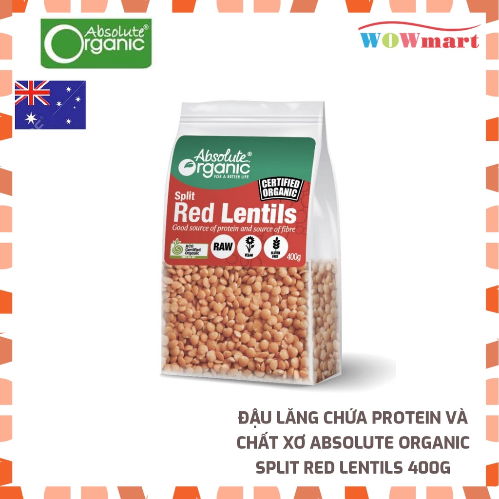 Đậu lăng chứa Protein và chất xơ Absolute Organic Split Red Lentils 400g
