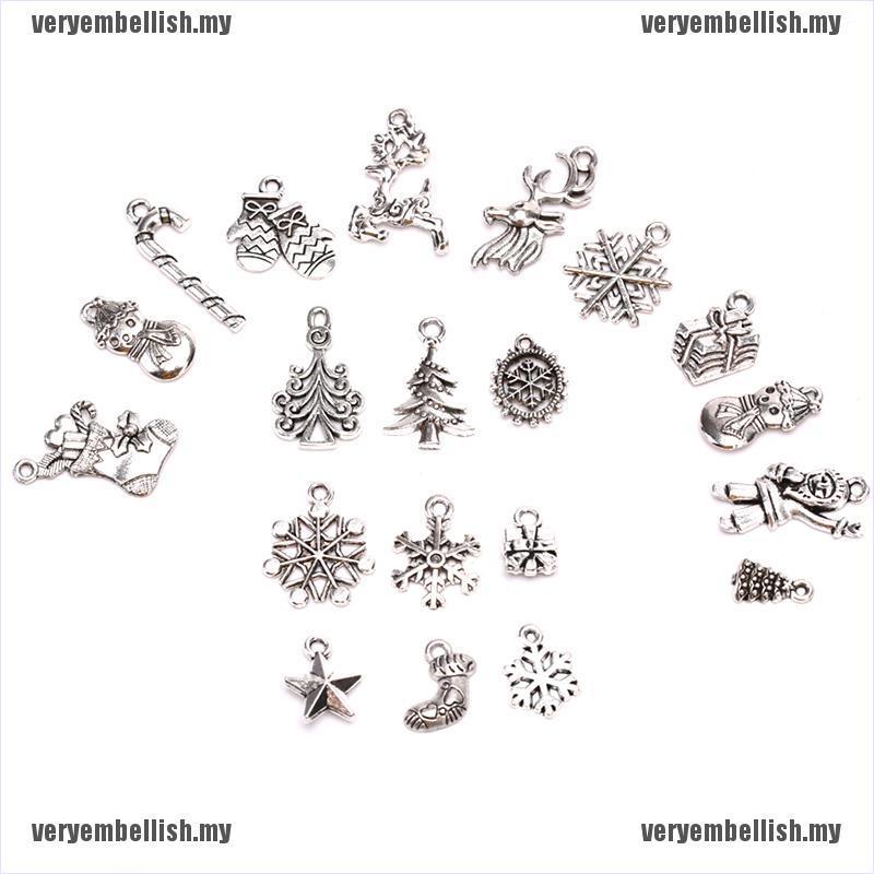 CHARMS Set 19 Mặt Dây Chuyền Bạc Phong Cách Giáng Sinh