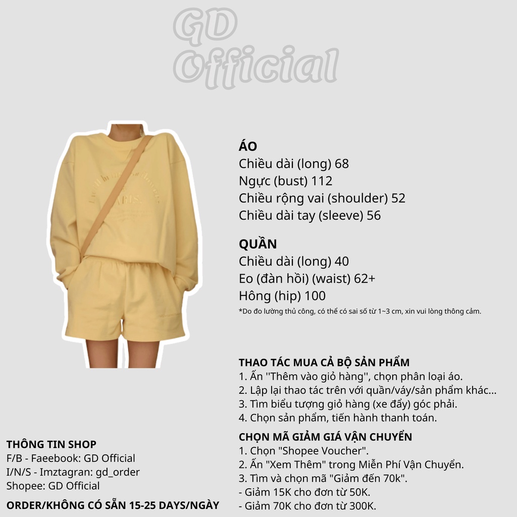 N8|Set bộ nỉ thể thao, mặc nhà gồm áo hoodie cá tính, quần short ngắn màu xanh, hồng, vàng GD Official