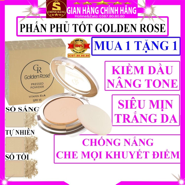 Phấn phủ kiềm dầu nâng tone da dạng nén chính hãng Golden Rose thổ tốt cho da dầu mụn nhay cam da khô hỗn hợp chống nắng