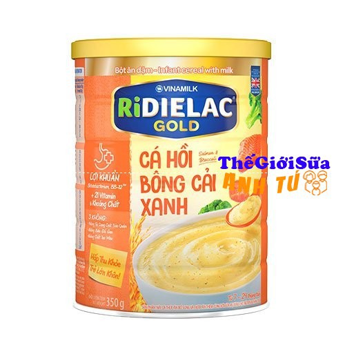 Bột ăn dặm RIDIELAC GOLD VINAMILK đủ vị hộp thiếc 350g mẫu mới date 2022