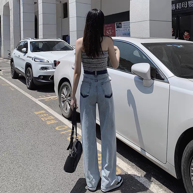 Quần jeans Nữ Lưng Cao Ống Rộng Phong Cách Hàn Quốc