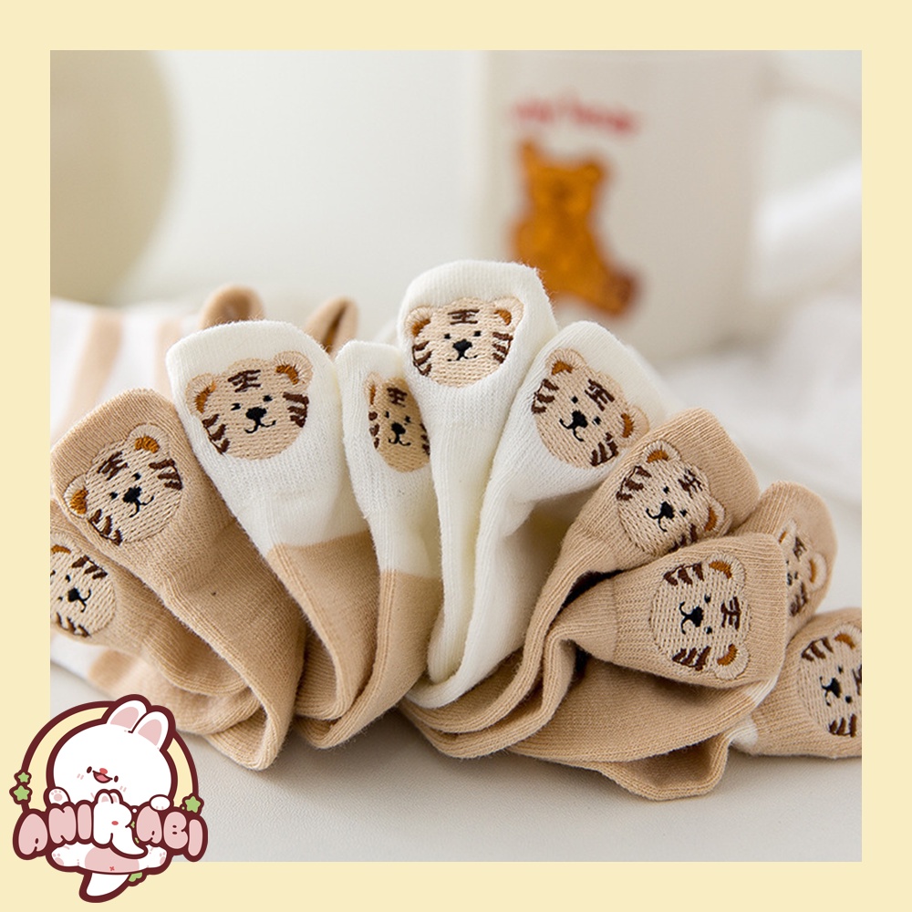 Tất vớ nâu nhạt họa tiết hổ con cổ thấp unisex nam nữ cực kỳ dễ thương