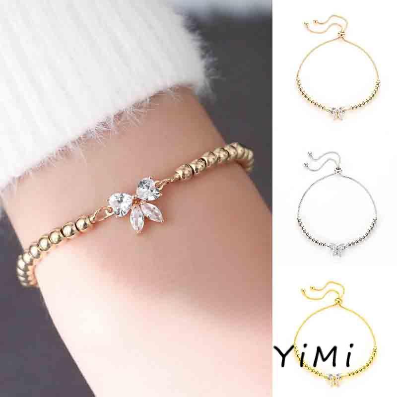 [mo] Lắc Tay Đính Đá Zircon Nhỏ Nhắn Xinh Xắn Có Thể Điều Chỉnh Cho Học Sinh