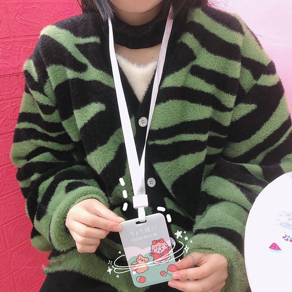 Ví Đựng Thẻ ID + Dây Đeo Họa Tiết Thỏ Hoạt Hình Lấp Lánh Dễ Thương Cho Học Sinh Ốp