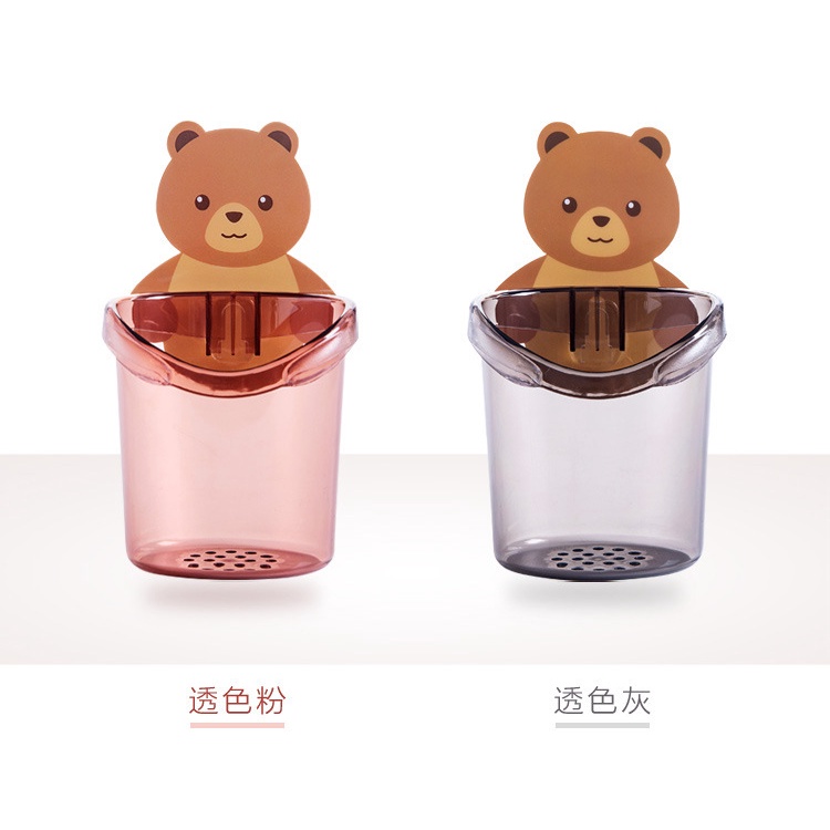 Cốc Gấu Dán Tường Đựng Bàn Chải Kem Đánh Răng Có Lỗ Thoát Nước MINISHOP B214