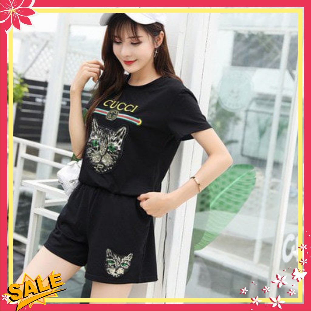 BỘ THỂ THAO NGẮN MÙA HÈ NỮ THÊU MÈO KIM SA CHẤT COTTON CAO CẤP [ẢNH THẬT 100% SHOP TỰ CHỤP]