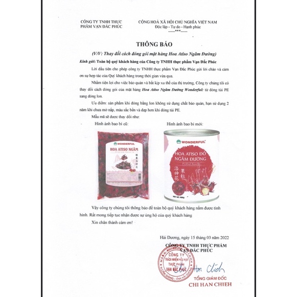 Hoa Atiso Đỏ Wonderful lon 950g Ngâm Đường Tươi Ngon- BAO BÌ MỚI