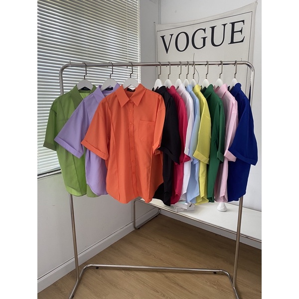 Áo sơ mi nữ SATHY oversize tay ngắn cao cấp