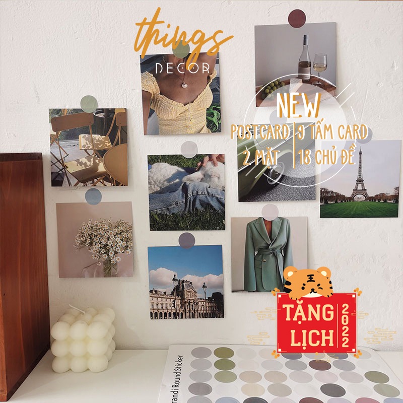 Ảnh trang trí dán tường hình decor vintage aesthetic retro set postcard bưu thiếp tranh giấy treo phòng học bàn học