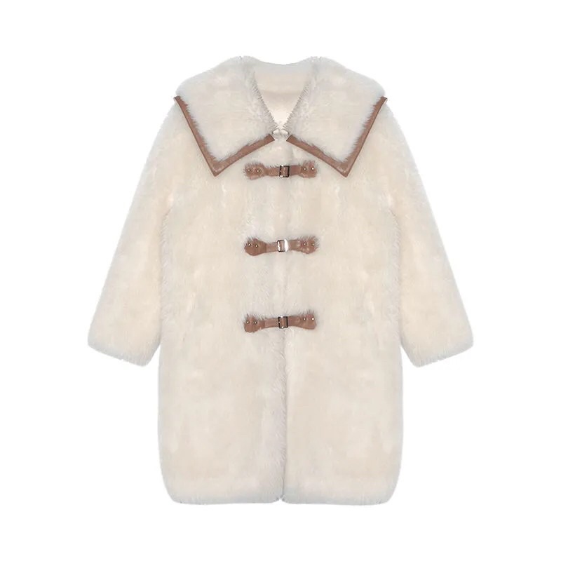 Áo lông nữ cổ V dáng dài phối da nâu nổi bật ấm áp TCC010 | BigBuy360 - bigbuy360.vn