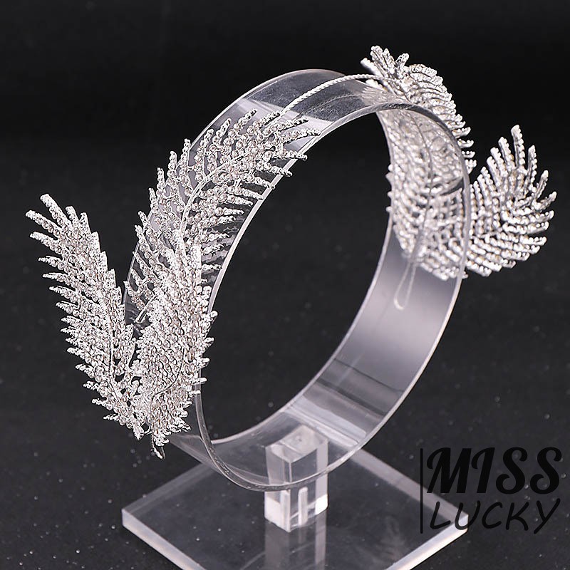 Vương miện hợp kim hình những chiếc lông vũ đính đá lấp lánh đẹp mắt