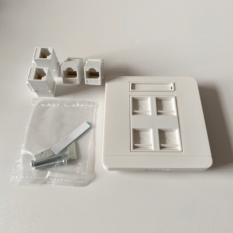 Đĩa Gắn Tường RJ45 4 Cổng Female - Female CAT6 Internet Plug Thẳng