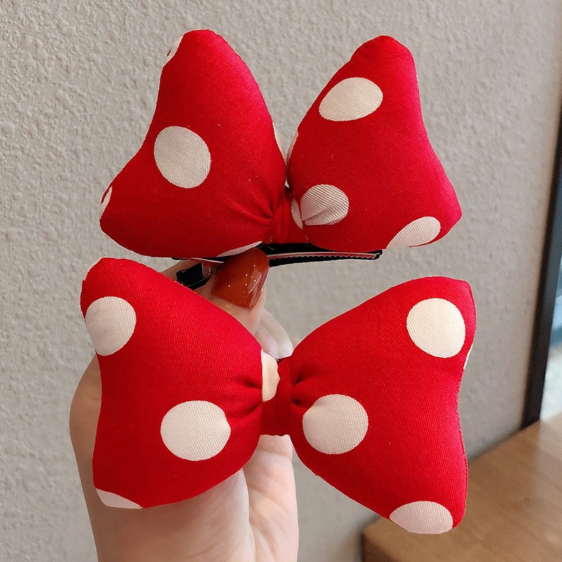 Dây buộc tóc thiết kế nơ đỏ chấm bi theo phong cách chuột Mickey cho nữ