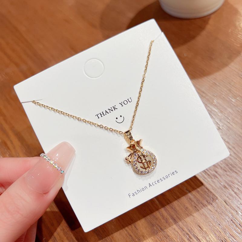 XiaoboACC Vòng Cổ Mặt Hình Túi Tiền Bằng Thép Titan Đính Đá Zircon Sang Trọng - 38CM+6CM