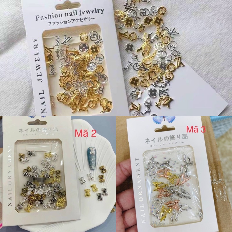 Set charm nơ, gấu, thương hiệu cao cấp, trang trí móng, phụ kiện nail