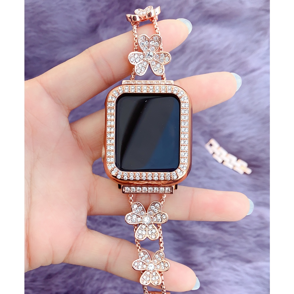 Dây Đeo Đồng Hồ Bằng Thép Đính Kim Cương Giả Cho Apple Watch 49mm 42mm 38mm40mm 44mm IWatch 8 7 6 SE 5 4