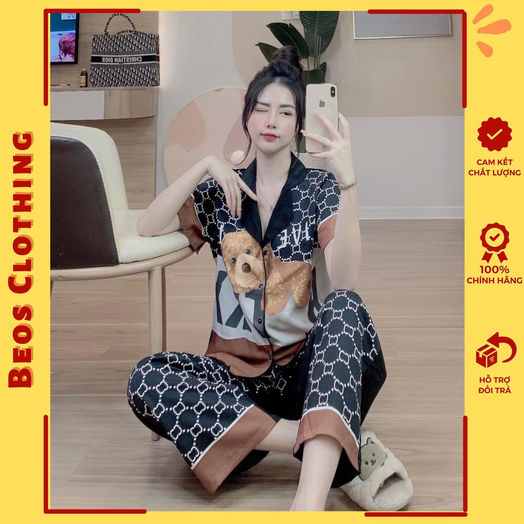 Đồ bộ nữ ⚡𝐅𝐫𝐞𝐞 𝐒𝐡𝐢𝐩⚡ Đồ bộ pijama lụa mango gấu 5D dễ thương