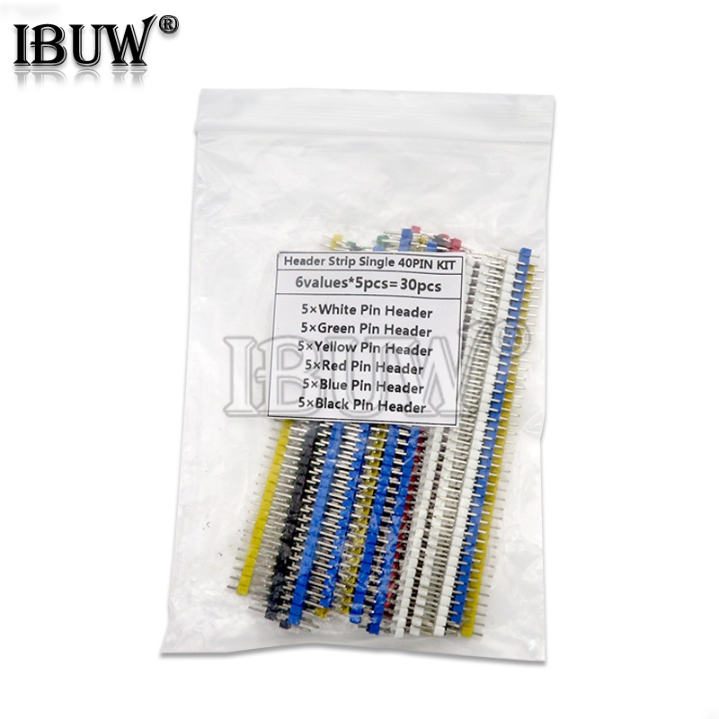 Set 30 Thanh Nối Chuyển Tiếp Đơn Đực 2.54mm 40 pin Cho Bảng Mạch PCB (6 Màu Mỗi Loại)