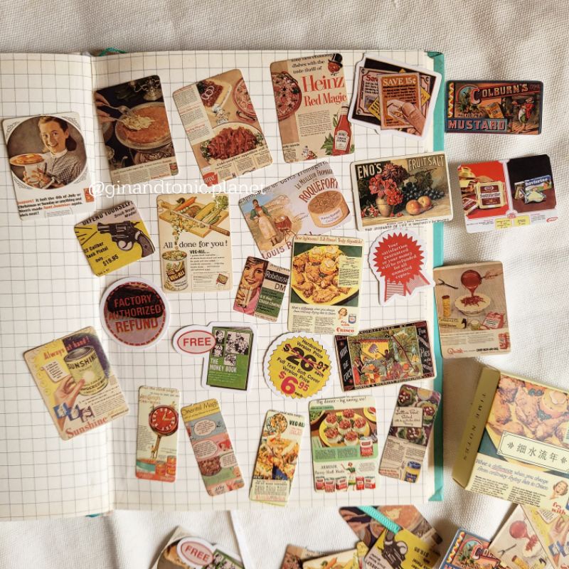 Set 25 sticker phong cách vintage dùng trang trí bullet journal - ginandtonic