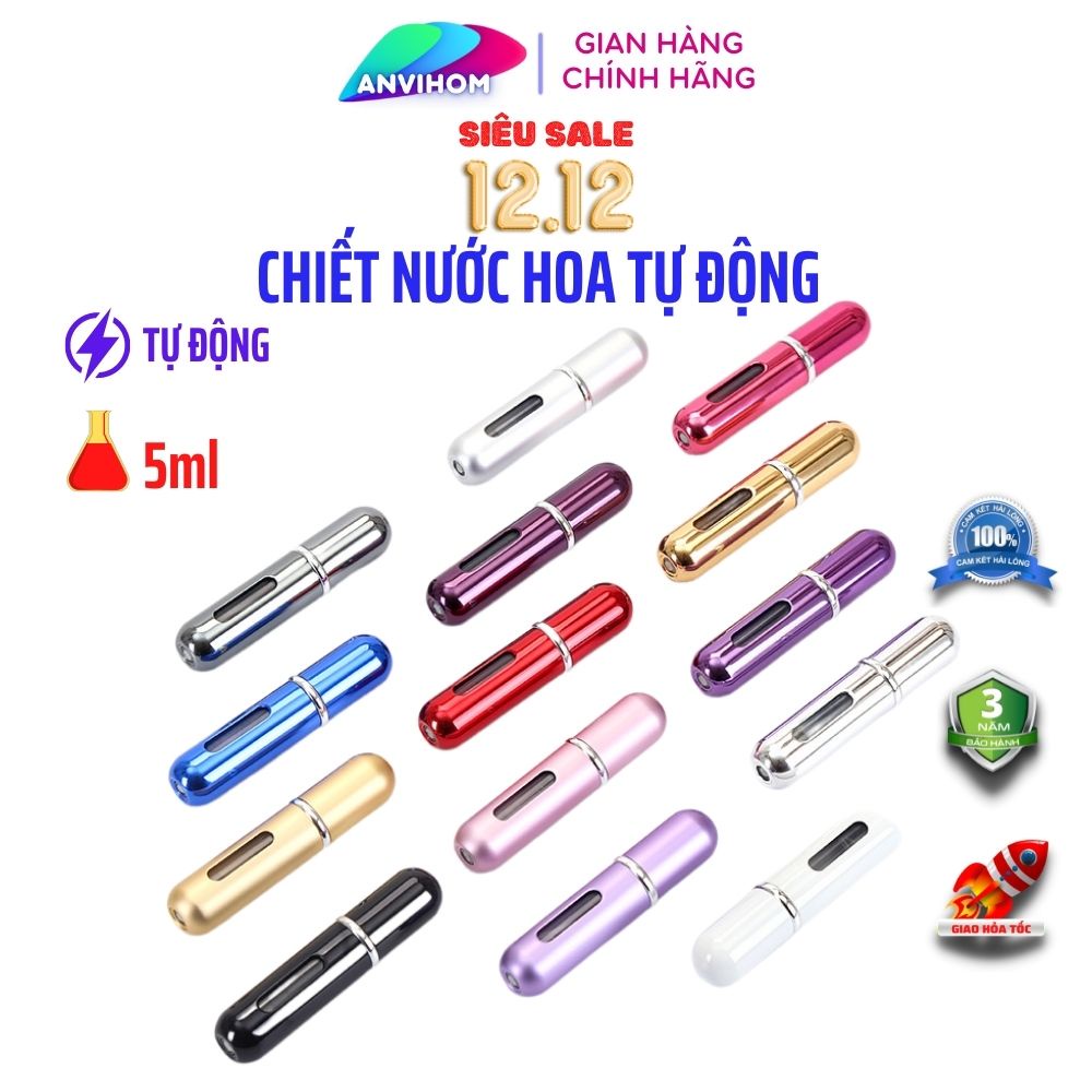 Chai chiết nước hoa tự động dạng xịt lọ 5ml sáng bóng lấp lánh + nhiều màu lựa chọn ANVIHOM