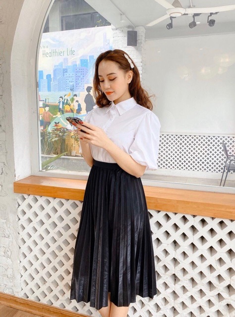 Chân váy xếp ly midi cạp chun | BigBuy360 - bigbuy360.vn