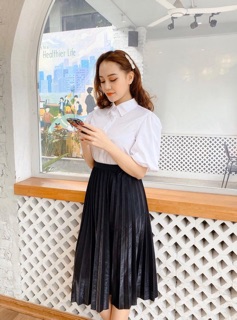 Chân váy xếp ly midi cạp chun