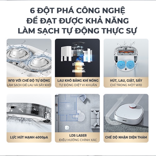 Robot hút bụi lau nhà Dreame W10, lực hút 4000pa, tự giặt giẻ, tự hút rác lên dock sạc, hàng chính hãng