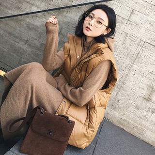 váy đầm len dáng suông dài có mũ báic sẵn nâu