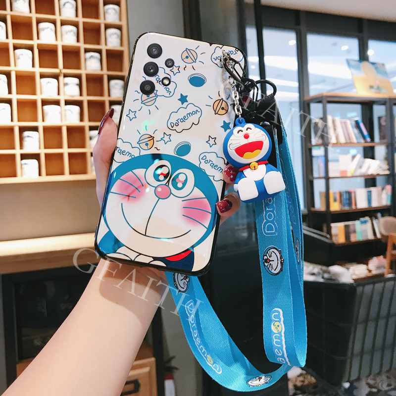 Ốp Điện Thoại Tpu Mềm Hình Doraemon Có Dây Đeo Cổ Và Búp Bê Cho Samsung Galaxy A32 A52 A72 4g 5g 2021