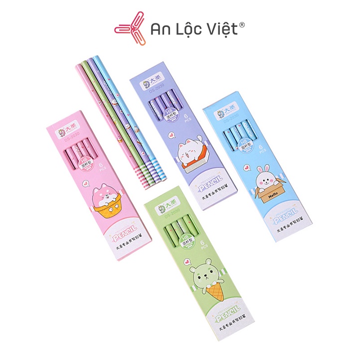 1 Hộp gồm 6 Cây Bút Chì Chuốt Kami 2030 HB siêu dễ thương, nét chì chắc chắn, chuốt không gãy cho các bạn HS-SV-VP