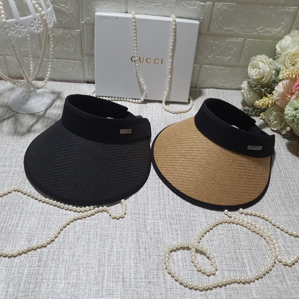 Mũ cói đi biển nón cói nửa đầu Chống năng phong cách HÀN QUỐC