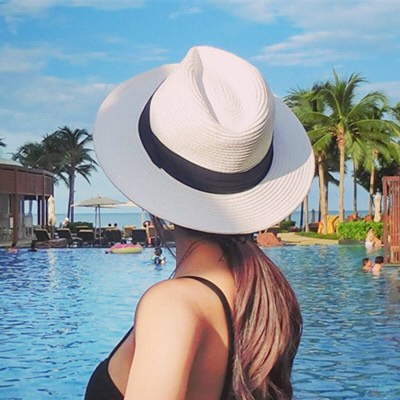 Mũ nón cói đi biển đai chéo gắn ruy băng xếp nếp xinh xắn Panama Gaucho - Mã CO011