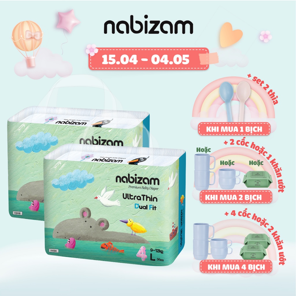 COMBO 2 Bịch Tã/Bỉm Quần Nabizam Ultra Thin Nội Địa Hàn Cao Cấp Size L Cho Bé Từ 8-13kg, 30 miếng